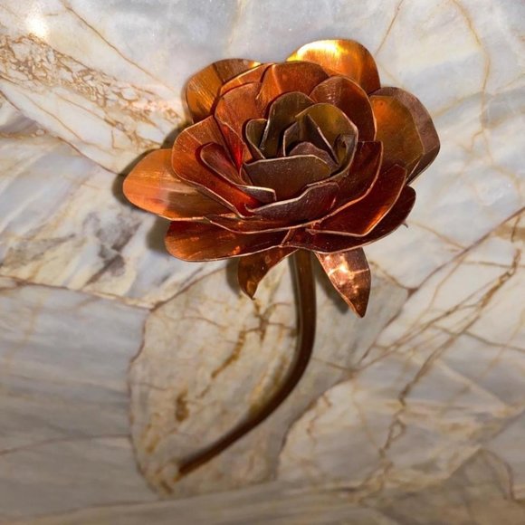 Handmade Metal Rose Copper Bronze Color 7 inch - Picture 3 of 5